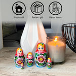 Load image into Gallery viewer, Traditional Russian Nesting Dolls Set 5 pcs Handmade Babushka Nesting Dolls with Flowers Matryoshka Doll with Flower Decororations Munecas Rusas
