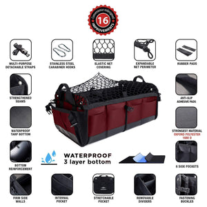 Trunk Organizer with Covering Net Attachable Non Slip Pads and Stainless Hooks Cherrysh
