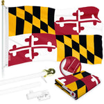 Load image into Gallery viewer, G128 Combo Pack: 6 Ft Tangle Free Aluminum Spinning Flagpole (White) &amp; Maryland MD State Flag 3x5 Ft, ToughWeave Series Embroidered 300D Polyester  Pole with Flag Included