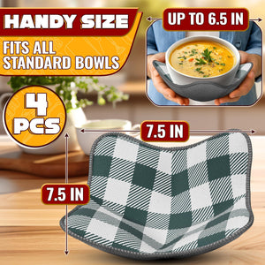 4 Pcs Microwave Bowl Cozy Holders (Gray & White Checkered) – Heat Resistant Microwave Bowl Holders for Hot Food Protect Hands from Hot Dishes – Soft Fabric for Safe & Convenient Use in the Kitchen