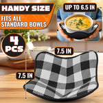 Load image into Gallery viewer, 4 Piece Microwave Bowl Holder Set – 7.5 x7.5  Microwave Bowl Holders for Hot Food Black and White Checkered Fabric for Safe &amp; Easy Handling – Machine Washable
