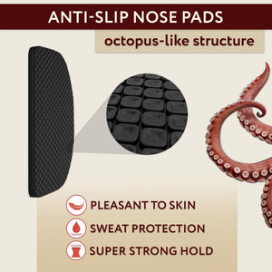 UltraThin Grips Nose Pads  Silicone Eyeglasses Nose Pads 0.5 mm  Stop Glasses from Sliding  Lens Nose Pads  6 Pairs (Black Pads & Orange Glasses Strap)