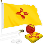 Load image into Gallery viewer, G128 Combo Pack: 5 Ft Tangle Free Spinning Flagpole (White) &amp; New Mexico Flag 2x3 Ft Embroidered 220GSM Spun Polyester, Brass Grommets (Flag Included) Aluminum Flag Pole
