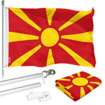 Load image into Gallery viewer, G128 Combo Pack: 6 Ft Tangle Free Spinning Flagpole (Silver) &amp; Macedonia Flag 3x5 Ft Printed 150D Polyester, Brass Grommets (Flag Included) Aluminum Flag Pole