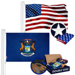 Load image into Gallery viewer, G128 Combo Pack: USA American Flag 3x5 Ft Embroidered Stars &amp; Michigan State Flag 3x5 Ft Embroidered Double Sided 2ply