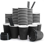 Load image into Gallery viewer, Insulated Disposable Coffee Cups with Lids &amp; Straws 12 oz 100 Packs Black Cups