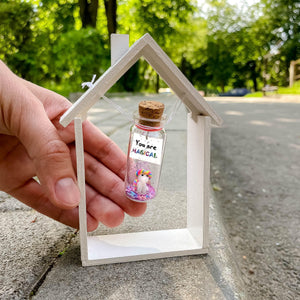 Tiny Magical Message in a Bottle Gift Idea Classy Inspirational Gifts for Him and Her Unique Presents for Women and Men (Rainbow Unicorn You Are Magical in Wooden Frame)