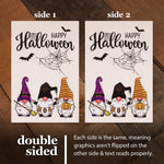Load image into Gallery viewer, G128 Combo Pack: Garden Flag Stand Black 36 in x 16 in &amp; Garden Flag Happy Halloween Decoration Three Gnomes Spider Web 12x18 DoubleSided Burlap Fabric