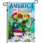Load image into Gallery viewer, G128  America the Beautiful USA Spring Flowers &amp; Watering Can Patriotic Garden Flag  12x18 Inch  Printed 150D Polyester  Rustic Holiday Seasonal Outdoor Flag