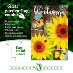 Load image into Gallery viewer, G128 Combo Pack: Garden Flag Stand Black 36 in x 16 in &amp; Garden Flag Summer Decoration Welcome Sunflowers and Butterflies 12x18 DoubleSided Blockout Fabric