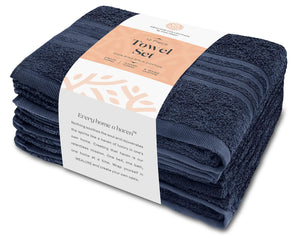 12 Pcs Bath Towel Set for Bathroom Wealuxe Collection 100% Cotton Soft Navy Blue