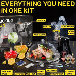 Smoking Gun Wood Smoke Infuser Birner PRO Extended Kit 12 PCS Flavor Blaster Smoker Machine with Accessories and Wood