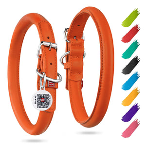 Orange Ultra Soft Rolled Leather Dog Collar for XSmall Dogs 810 inch Neck