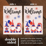 Load image into Gallery viewer, G128 Garden Flag Welcome Three Gnomes Celebrating 4th of July 12x18 Burlap Fabric