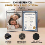 Load image into Gallery viewer, Birth Certificate Holder 8.5x11 Black Faux Leather Document Protector for Records Letter Size Durable Birth Certificate Document Holder Sleeve Protective Keepsake Folder with Silver Foil Cover