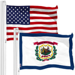 Load image into Gallery viewer, G128 Combo Pack: American USA Flag 3x5 Ft &amp; West Virginia Flag 3x5 Ft, Both Printed 150D Polyester, Indoor/Outdoor, Brass Grommets