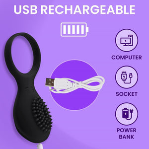 Vibrating Cock Ring Rechargeable Silicone Stretchy Vibrating Penis Ring 10 Modes