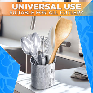 Perforated Stainless Steel Chopstick Holder – Drying Basket for Chopsticks & Utensils Compact Oval Design with Hook for Kitchen Organization Easy Storage and Utensil Drying Sturdy & Dishwasher Safe