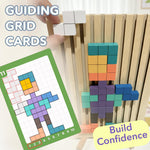 Load image into Gallery viewer, Wooden Puzzle Blocks Montessori Brain Blocks &amp; Stacki Style 10 Challenge Cards Numbered Tray &amp; Grid Guide Educational Game for Kids Ages 3 to 5 Russian Blocks Style Learning Game