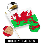 Load image into Gallery viewer, G128 12 Pack Handheld Wales Welsh Stick Flags  12x18 In  Printed 150D Polyester, Country Flag, Solid Wooden Stick, Spear Gold Tip