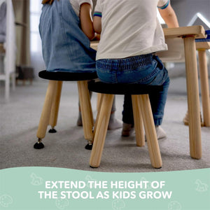 Wooden Step Stool for Kids and Toddlers Set of 4 Black Extendable Legs Kids Chair Sensory Table Stool Children's Round Sitting Stool with Leveling Feet and Anti Slip Pads