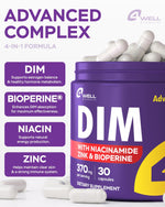 Load image into Gallery viewer, Dim Supplement 370mg Complex with Zinc Niacinamide Estrogen Blocker for Women &amp; Men Hormone Balance Hormonal Acne Menopause and Antioxidant Support Diindolylmethane 30 Capsules