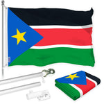 Load image into Gallery viewer, G128 Combo Pack: 6 Ft Tangle Free Aluminum Spinning Flagpole (Silver) &amp; South Sudan South Sudanese Flag 3x5 Ft, LiteWeave Pro Series Printed 150D Polyester  Pole with Flag Included