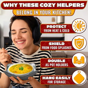 4 Pcs Microwave Bowl Cozy Holders (Gray & White Checkered) – Heat Resistant Microwave Bowl Holders for Hot Food Protect Hands from Hot Dishes – Soft Fabric for Safe & Convenient Use in the Kitchen