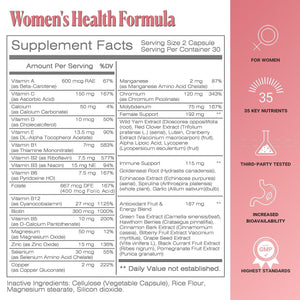 Women's Multivitamin & Mineral Complex with Plant Based Extracts Hair Skin and Nails Vitamins Foundational Multivitamin for Women 30 Day Supply
