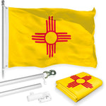 Load image into Gallery viewer, G128 Combo Pack: 6 Feet Tangle Free Spinning Flagpole (Silver) New Mexico NM State Flag 3x5 ft Printed 150D Brass Grommets (Flag Included) Aluminum Flag Pole