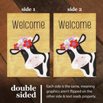 Load image into Gallery viewer, G128 Combo Pack: Garden Flag Stand Black 36 in x 16 in &amp; Garden Flag Spring Decoration Welcome Cow with Flowers 12x18 DoubleSided Burlap Fabric