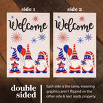 Load image into Gallery viewer, G128 Combo Pack: Garden Flag Stand Black 36 in x 16 in &amp; Garden Flag Patriotic Decoration Welcome Three Gnomes Celebrating 4th of July 12x18 DoubleSided Burlap Fabric