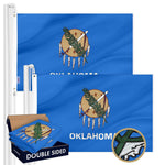 Load image into Gallery viewer, G128 2 Pack: Oklahoma OK State Flag  3x5 Ft  Double ToughWeave Series Double Sided Embroidered 210D Polyester  Embroidered Design, Indoor/Outdoor, Brass Grommets, Heavy Duty, 2ply