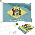 Load image into Gallery viewer, G128 Combo Pack: 6 Ft Tangle Free Spinning Flagpole (White) &amp; Delaware Flag 3x5 Ft Printed 150D Polyester, Brass Grommets (Flag Included) Aluminum Flag Pole