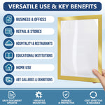 Load image into Gallery viewer, 12 Pack Magnetic Sign Holder 8.5 x 11 inch with Adhesive Back Gold Magnetics Poster Frame Magnetic Paper Holder Reusable Adhesive Frames Magnet Frame for Wall Windows Magnet Document Holders