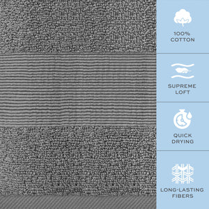 12 Pack Smoke Grey Resort Collection Soft Washcloth Face Body Towel Set 12x12 in