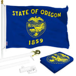 Load image into Gallery viewer, G128 Combo Pack: 6 Ft Tangle Free Spinning Flagpole (White) &amp; Oregon Double Sided Flag 3x5 Ft Printed 150D Polyester, Brass Grommets (Flag Included) Aluminum Flag Pole