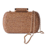 Load image into Gallery viewer, Fine Living Straw Clutch Purse for Women – Hand Woven Crossbody Bag Women's Shoulder Handbags with 2 detachable chains Raffia Wicker Rattan Evening Bag for Winter Wedding Vacation &amp; Casual Outfits  Sustainable Stylish