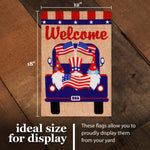 Load image into Gallery viewer, G128 Garden Flag Welcome Three Gnomes in Patriotic Truck 12x18 Burlap Fabric