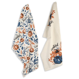 Set of 2 Thankful & Grateful Printed Dish Towels Hand Towels Boho Tea Towels Multifunctional Stylish Absorbent Quick Dry Soft 18  x28  100% Cotton Blue & Orange