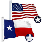 Load image into Gallery viewer, G128 Combo Pack: American USA Flag 8x12 Ft &amp; Texas Flag 8x12 Ft, Both Embroidered SPUN Polyester, Indoor/Outdoor, Brass Grommets