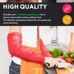 Load image into Gallery viewer, 18 Inch Arm Sleeve Protectors Pack of 100 Red Elastic Ends 1 mil Thick Waterproof Polyethylene Sleeves