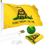 Load image into Gallery viewer, G128  6 Feet Tangle Free Spinning Flagpole (White) Gadsden Flag Brass Grommets Spun Polyester 3x5 ft (Flag Included) Aluminum Flag Pole