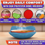 Load image into Gallery viewer, Microwave Bowl Holder Set of 5 – Five Color Pack Microwave Bowl Holders for Hot Food (7.5 x7.5 ) – Heat Resistant Fabric for Bowls Cups Saucers Machine Washable