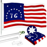 Load image into Gallery viewer, G128 Combo Pack: 6 Ft Tangle Free Aluminum Spinning Flagpole (Silver) &amp; Bennington 76 Flag 3x5 Ft, ToughWeave Series Embroidered 300D Polyester  Pole with Flag Included