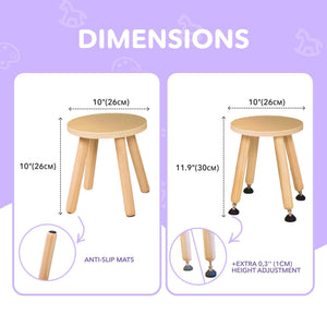 Wooden Step Stool for Kids and Toddlers – Set of 4 – Natural – Extendable Legs Kids Chair – Sensory Table Seat – Children's Round Sitting Furniture with Leveling Feet and Anti Slip Pads