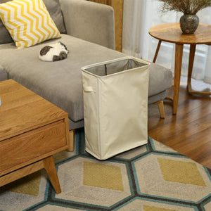 Slim Rolling Laundry Hamper   Standable Corner Design   Handy Storage Bin Laundry Basket   52L Storage Bin   Slim Hamper with Wheels   15×8×22  (22  Beige)