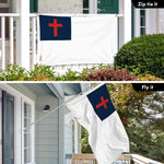 Load image into Gallery viewer, G128 Combo Pack: 6 Ft Tangle Free Aluminum Spinning Flagpole (Silver) &amp; Christian Flag 3x5 Ft, LiteWeave Pro Series Printed 150D Polyester, 4 Corner Brass Grommets  Pole with Flag Included