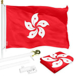 Load image into Gallery viewer, G128 Combo Pack: 6 Ft Tangle Free Spinning Flagpole (White) &amp; Hong Kong Flag 3x5 Ft Printed 150D Polyester, Brass Grommets (Flag Included) Aluminum Flag Pole