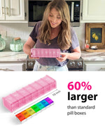 Load image into Gallery viewer, Extra Large Pill Organizer Pink XXL Vitamin Holder for Weekly Supplements Double Sided Pill Box 7 Day with Big AM PM Compartments Huge Daily Medicine Dispenser 2 Times a Day Reliable and Easy to Use